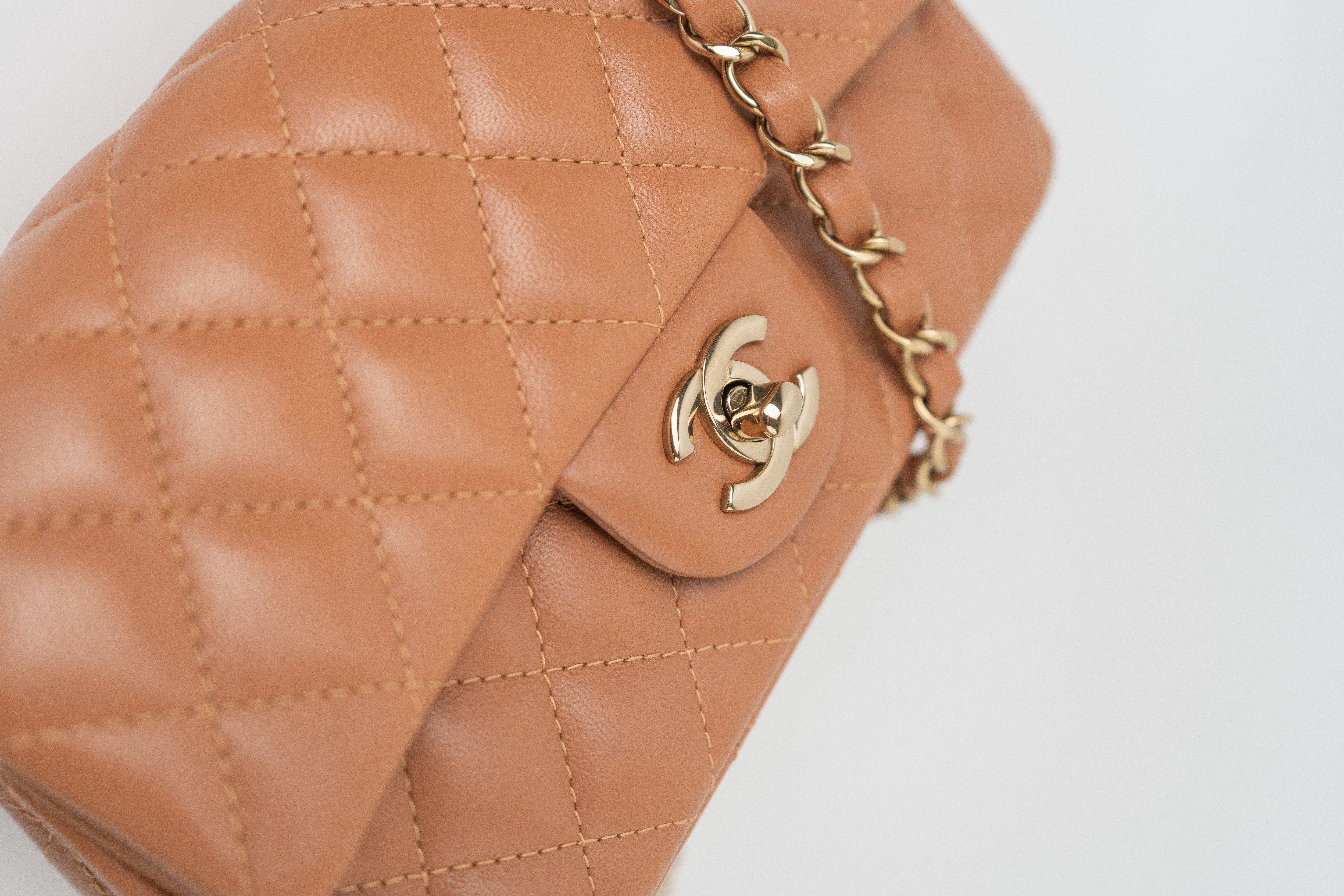 CHANEL Handbag 22S Caramel Mini Rectangular Lambskin Quilted LGHW -Knockoff
