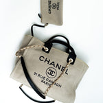 CHANEL Handbag 22S Dark Beige Deauville Shopping Bag Small Light Gold Hardware -Knockoff
