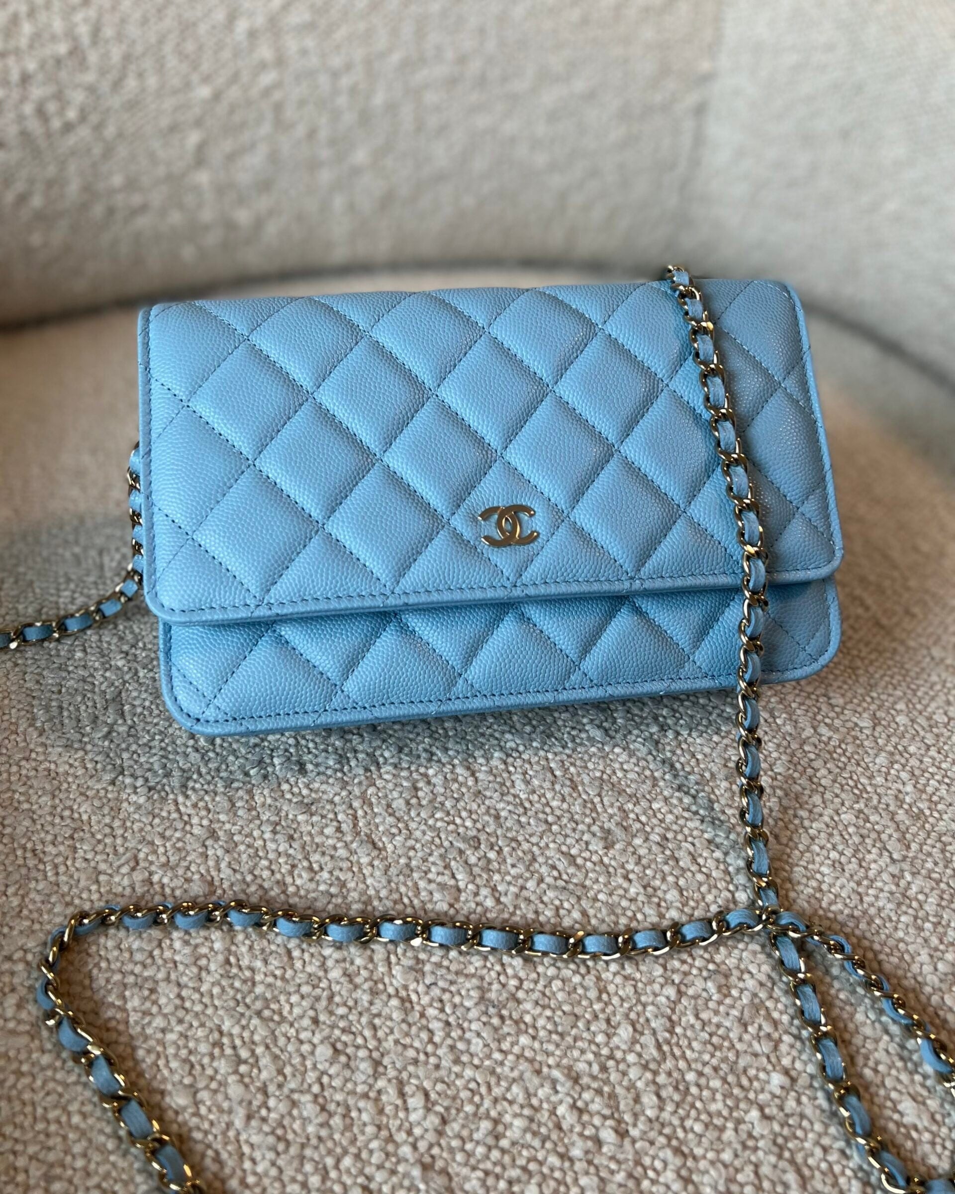 CHANEL Handbag 22S Light Blue Caviar Quilted Wallet On Chain (WOC) -Knockoff
