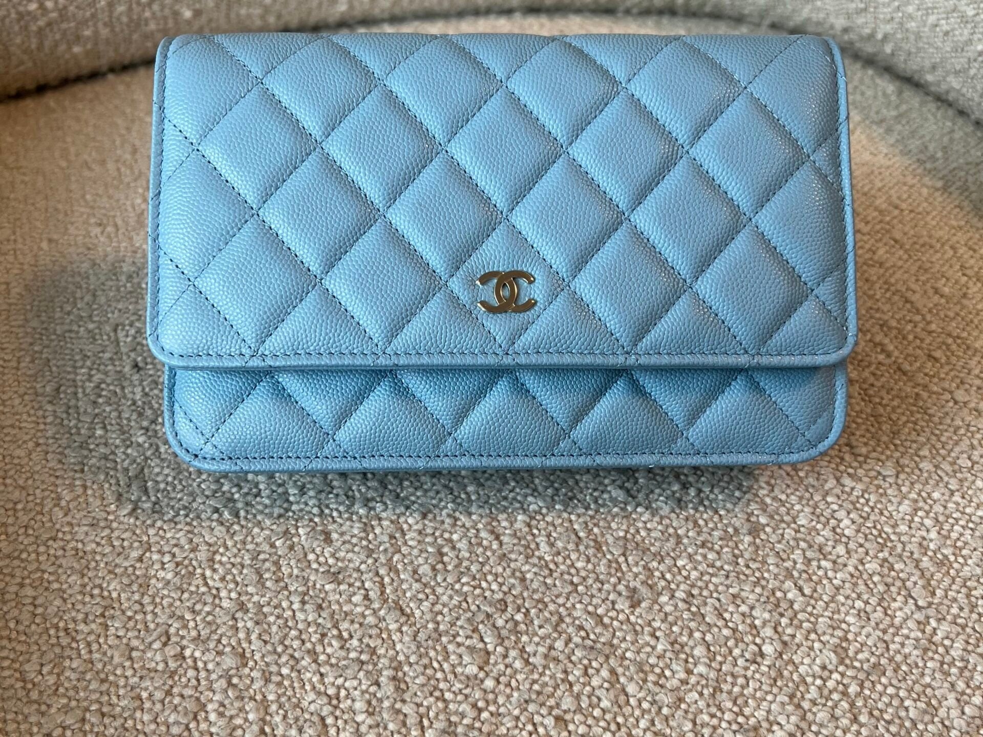 CHANEL Handbag 22S Light Blue Caviar Quilted Wallet On Chain (WOC) -Knockoff
