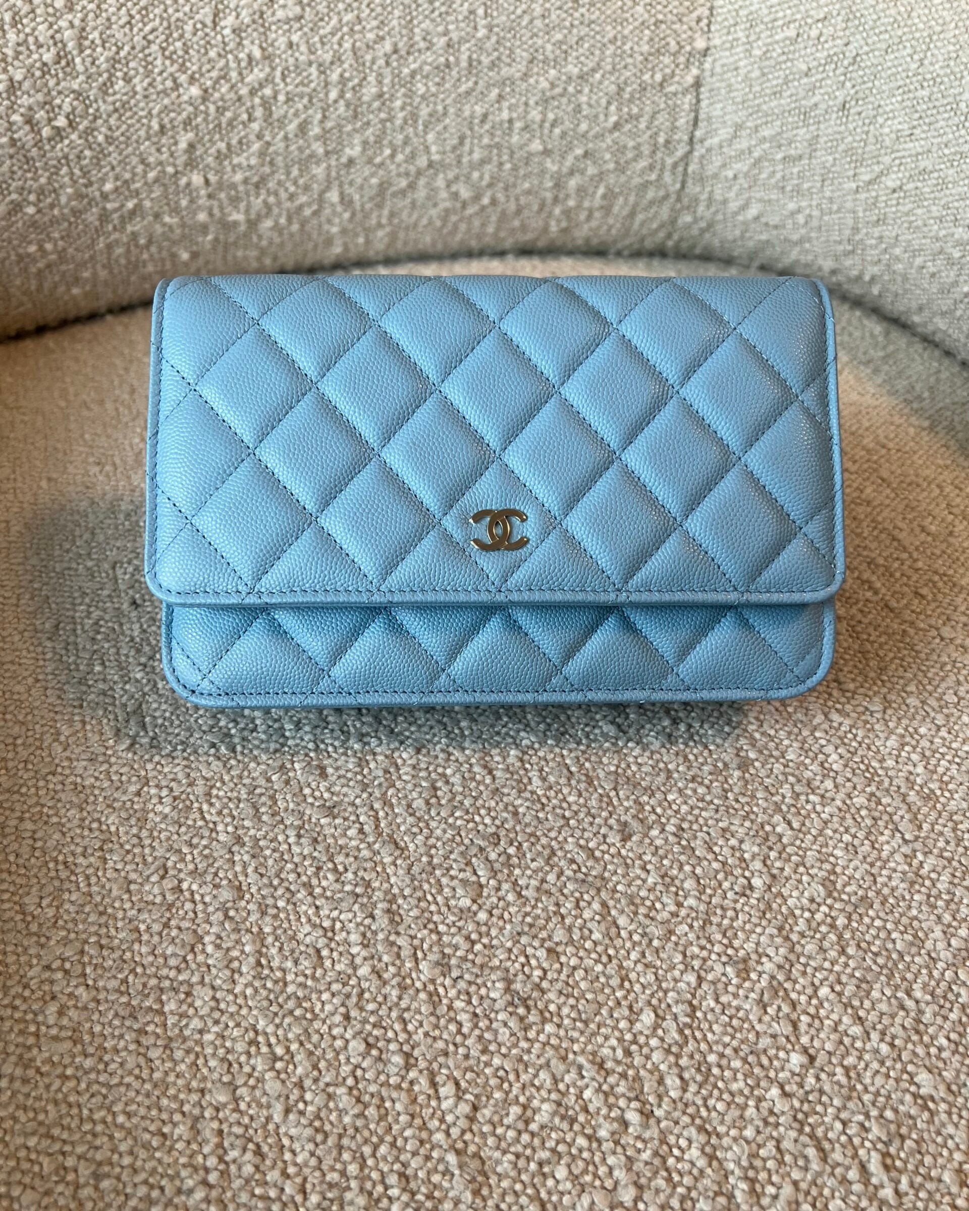 CHANEL Handbag 22S Light Blue Caviar Quilted Wallet On Chain (WOC) -Knockoff
