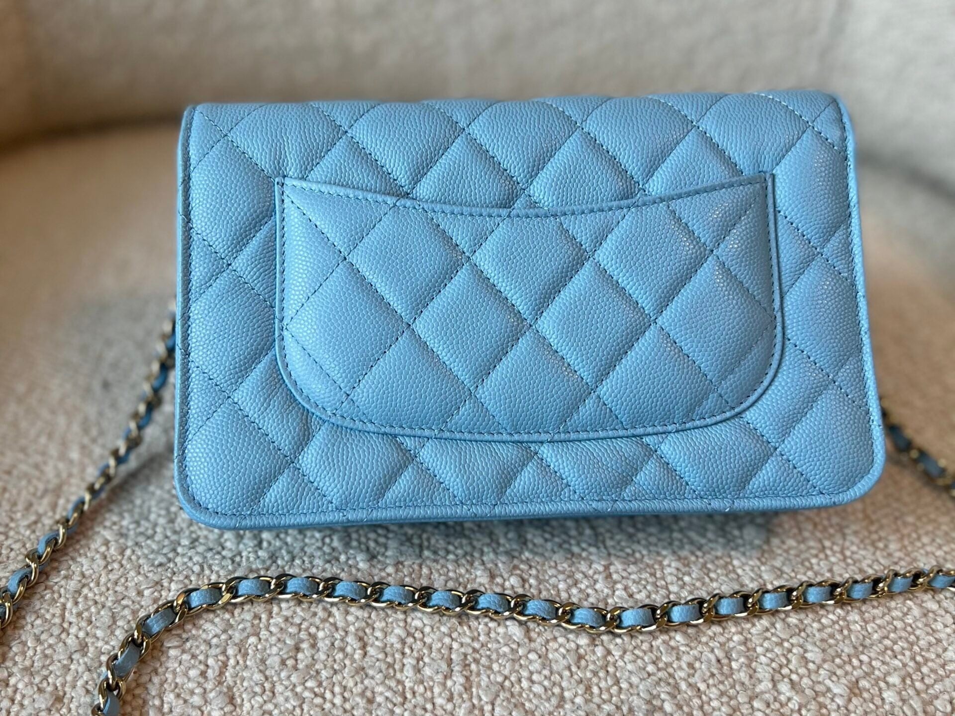 CHANEL Handbag 22S Light Blue Caviar Quilted Wallet On Chain (WOC) -Knockoff
