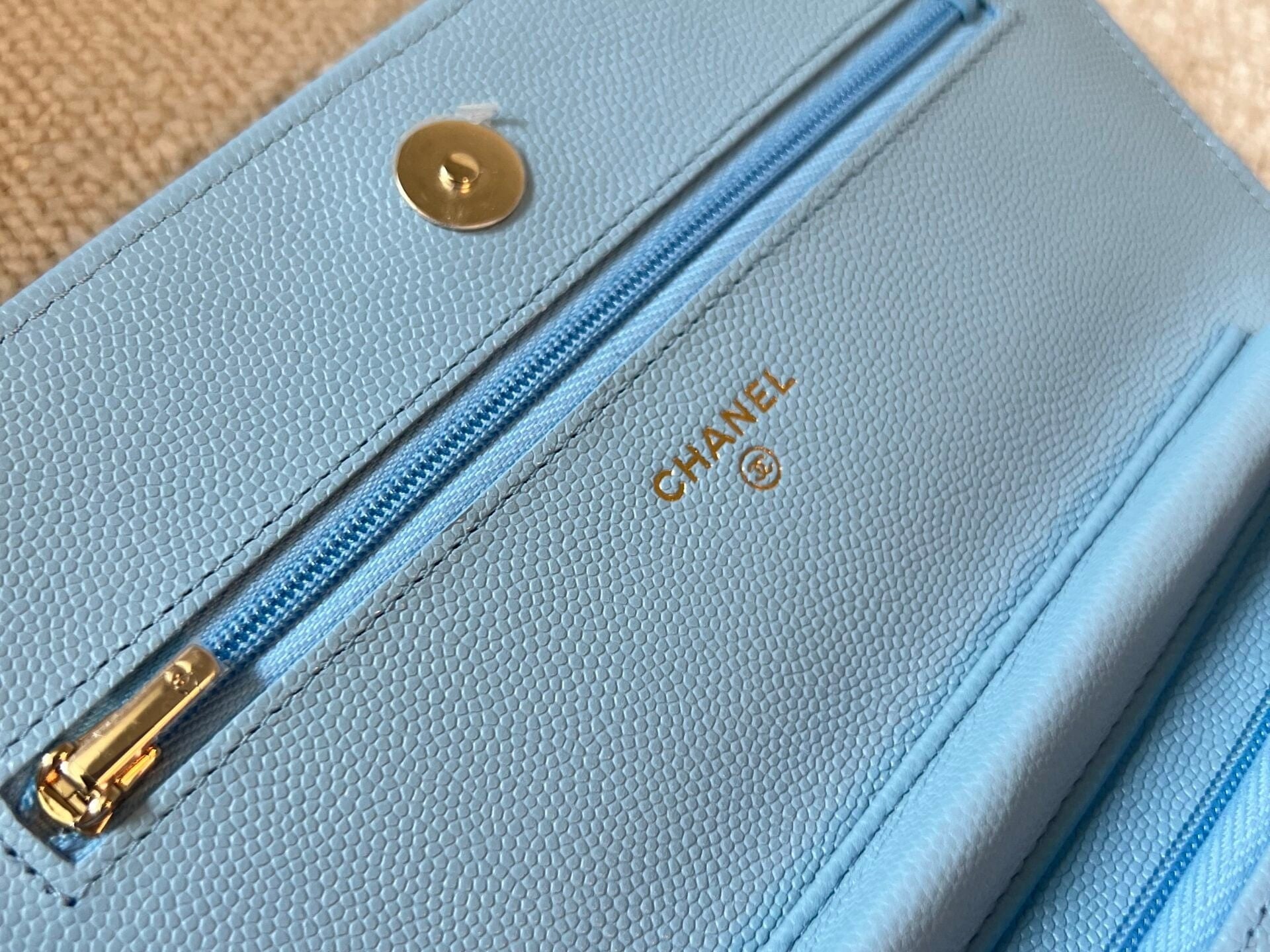 CHANEL Handbag 22S Light Blue Caviar Quilted Wallet On Chain (WOC) -Knockoff
