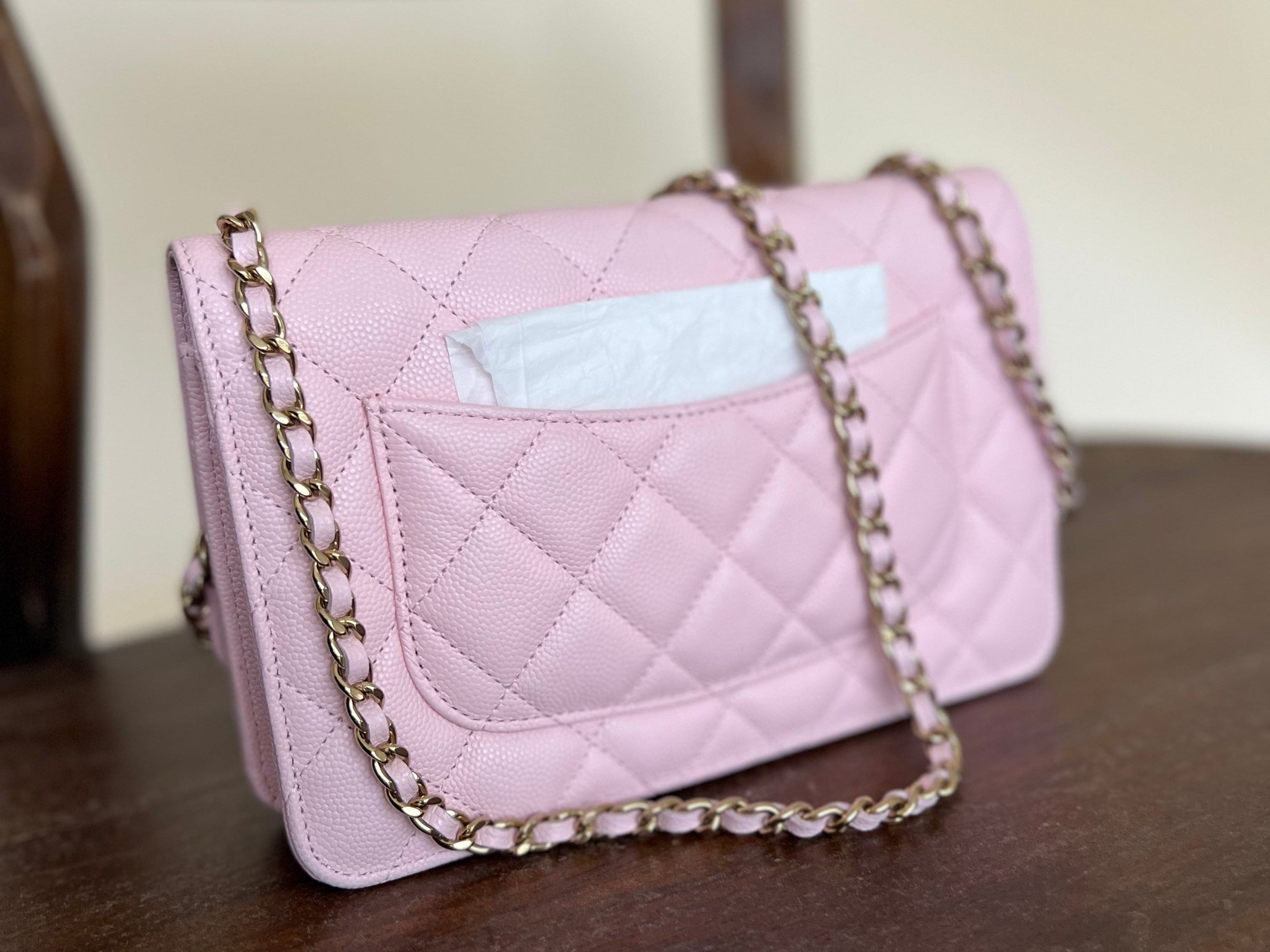 CHANEL Handbag 22S LIGHT PINK CAVIAR QUILTED WALLET ON CHAIN GHW (WOC) -Knockoff
