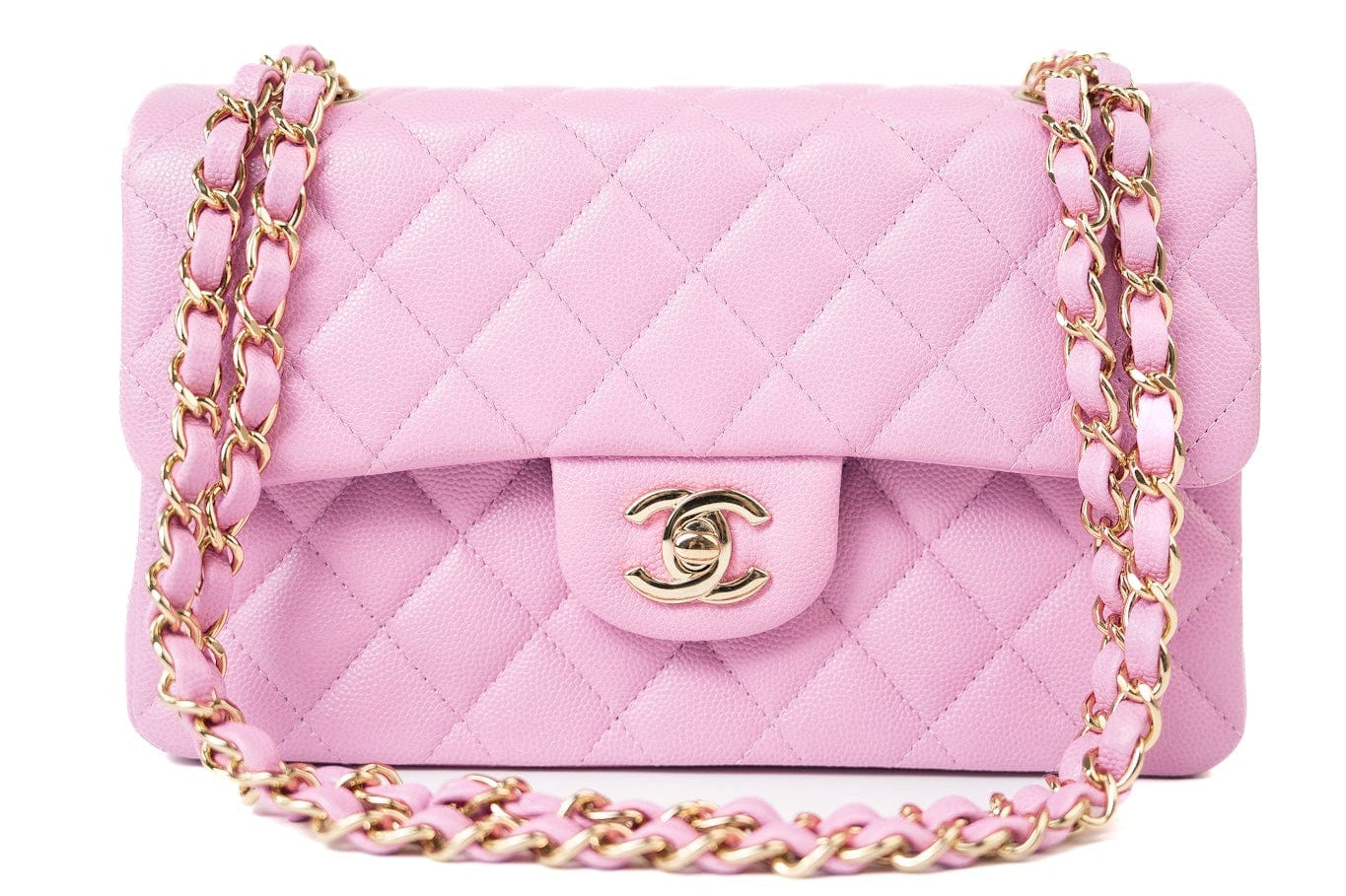 CHANEL Handbag 22S Pink Caviar Quilted Classic Flap Small Light Gold Hardware -Knockoff
