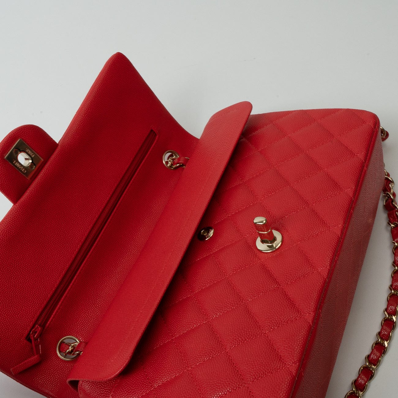 CHANEL Handbag 22S Red Caviar Quilted Classic Double Flap Medium Light Gold Hardware -Knockoff
