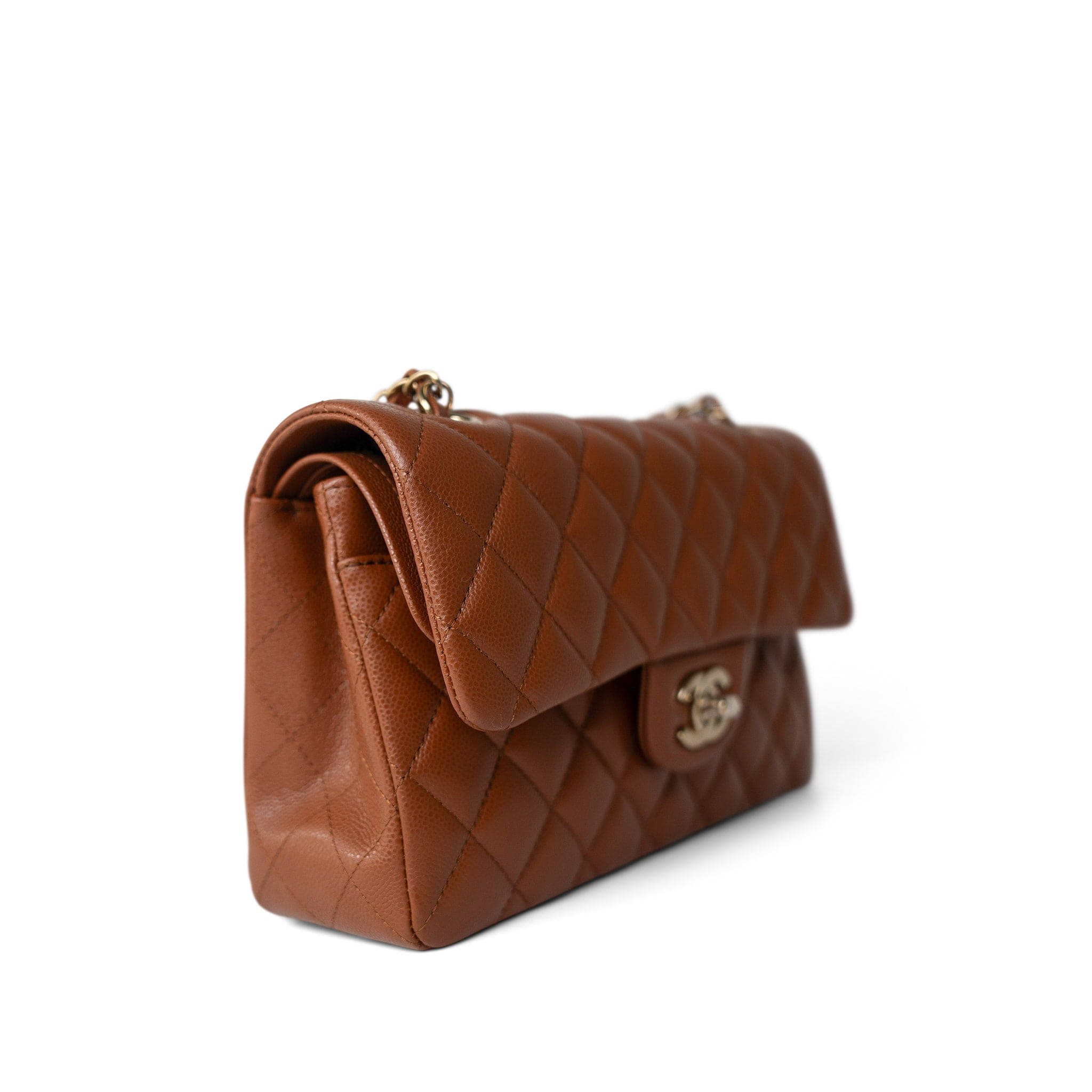 CHANEL Handbag 23A Light Brown Caviar Quilted Classic Flap Small Light Gold Hardware -Knockoff
