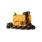 CHANEL Handbag 23A Mini Yellow Lambskin Quilted and Weng Wood Flap Bag -Knockoff
