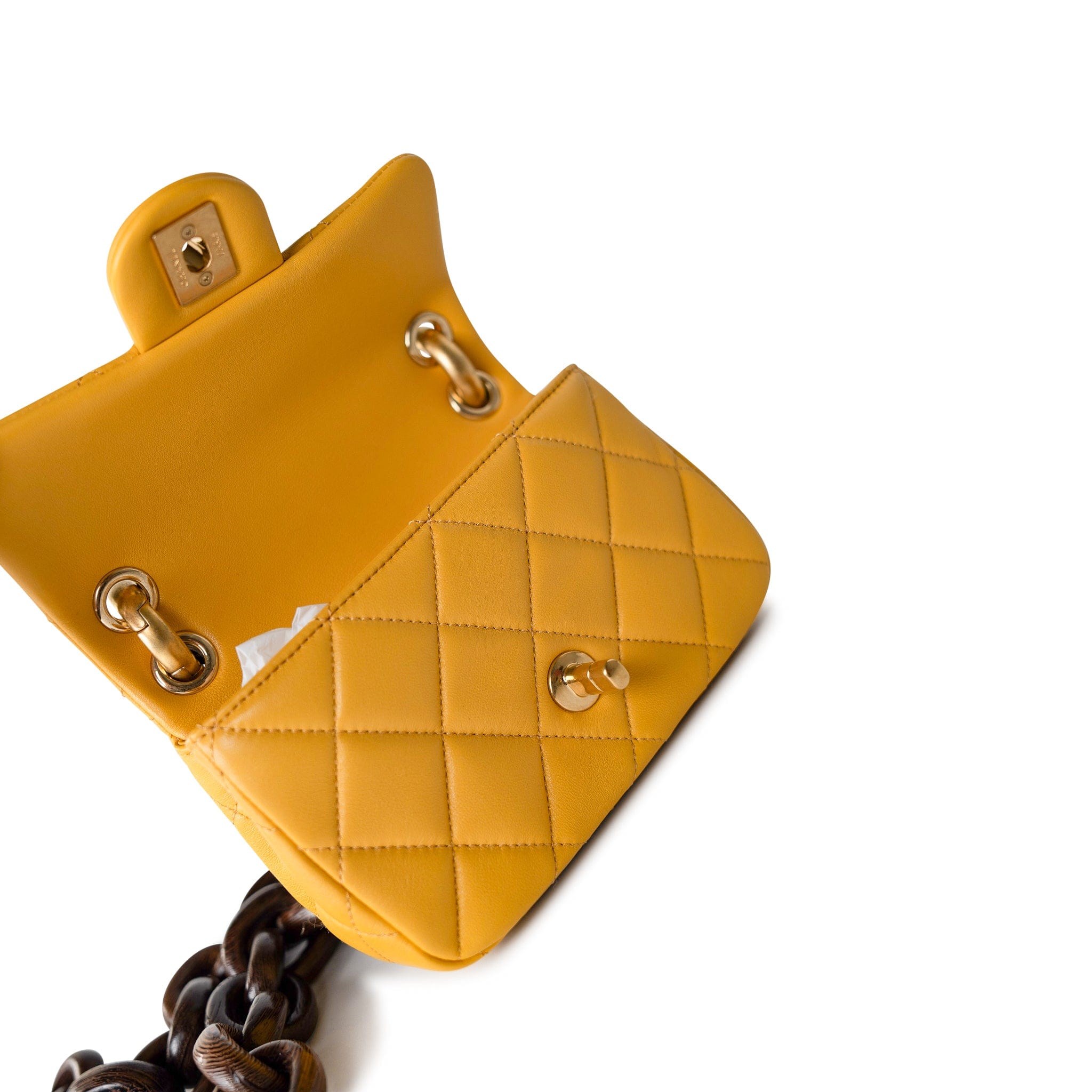 CHANEL Handbag 23A Mini Yellow Lambskin Quilted and Weng Wood Flap Bag -Knockoff
