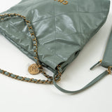 CHANEL Handbag 23C Small Grey green Calfskin Quilted 22 Drawstring Bag -Knockoff
