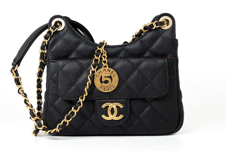 CHANEL Handbag 23P Black Caviar Quilted Hobo Bag Small Antique Gold Hardware -Knockoff
