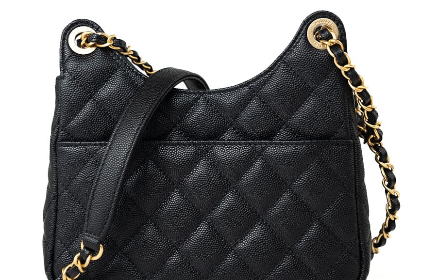 CHANEL Handbag 23P Black Caviar Quilted Hobo Bag Small Antique Gold Hardware -Knockoff
