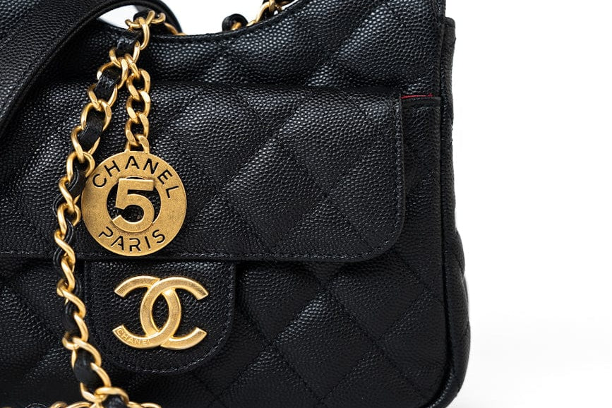 CHANEL Handbag 23P Black Caviar Quilted Hobo Bag Small Antique Gold Hardware -Knockoff
