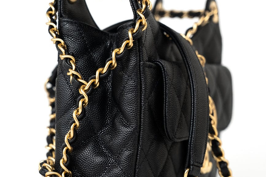 CHANEL Handbag 23P Black Caviar Quilted Hobo Bag Small Antique Gold Hardware -Knockoff
