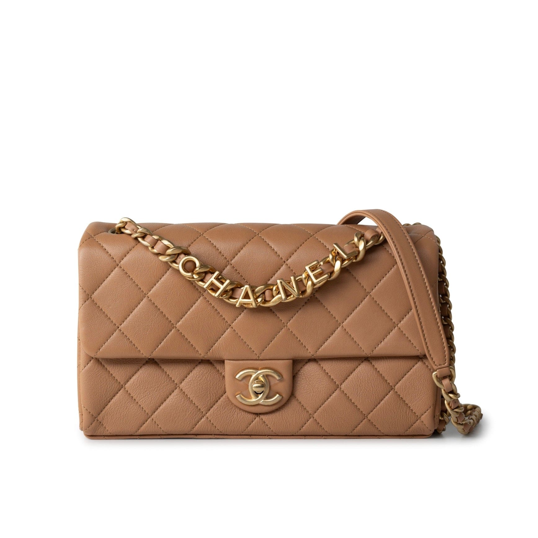 CHANEL Handbag 23P Caramel Quilted Chanel Chain Single Flap Bag Antique Gold Hardware -Knockoff
