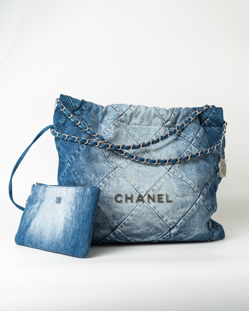 CHANEL Handbag 23P Denim Quilted 22 Drawstring Bag Medium -Knockoff
