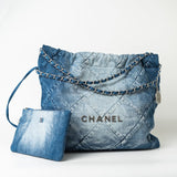 CHANEL Handbag 23P Denim Quilted 22 Drawstring Bag Medium -Knockoff
