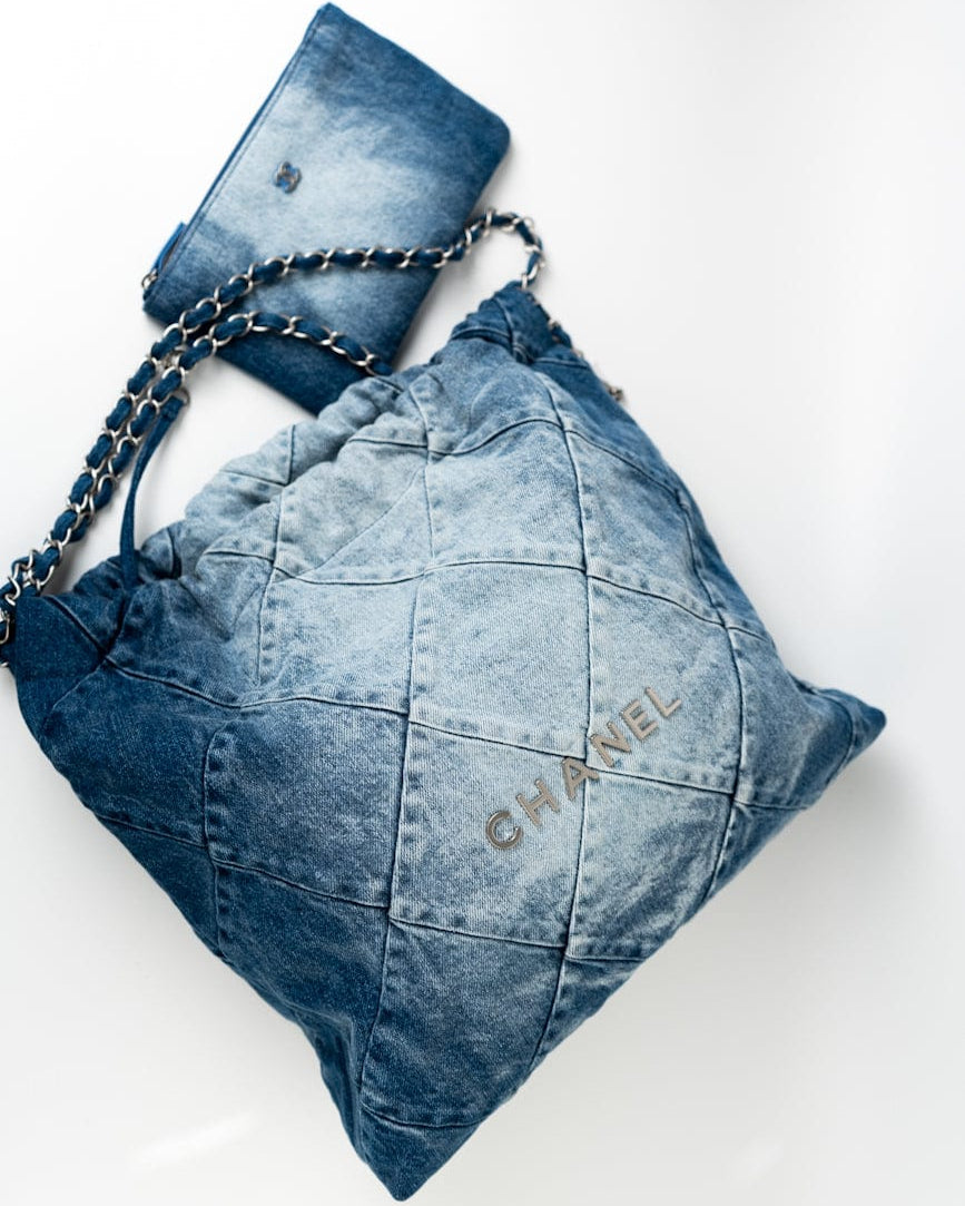 CHANEL Handbag 23P Denim Quilted 22 Drawstring Bag Medium -Knockoff
