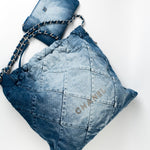 CHANEL Handbag 23P Denim Quilted 22 Drawstring Bag Medium -Knockoff
