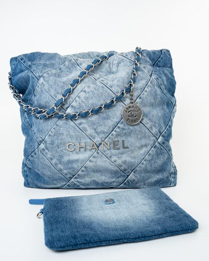 CHANEL Handbag 23P Denim Quilted 22 Small Drawstring Bag -Knockoff
