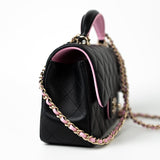 CHANEL Handbag 23P Mini Top Handle Black/Pink Lambskin Quilted w/ Light Gold Hardware -Knockoff
