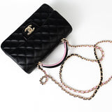 CHANEL Handbag 23P Mini Top Handle Black/Pink Lambskin Quilted w/ Light Gold Hardware -Knockoff
