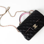 CHANEL Handbag 23P Mini Top Handle Black/Pink Lambskin Quilted w/ Light Gold Hardware -Knockoff
