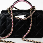 CHANEL Handbag 23P Mini Top Handle Black/Pink Lambskin Quilted w/ Light Gold Hardware -Knockoff
