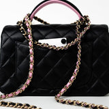 CHANEL Handbag 23P Mini Top Handle Black/Pink Lambskin Quilted w/ Light Gold Hardware -Knockoff
