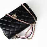 CHANEL Handbag 23P Mini Top Handle Black/Pink Lambskin Quilted w/ Light Gold Hardware -Knockoff
