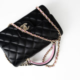 CHANEL Handbag 23P Mini Top Handle Black/Pink Lambskin Quilted w/ Light Gold Hardware -Knockoff
