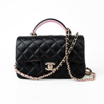 CHANEL Handbag 23P Mini Top Handle Black/Pink Lambskin Quilted w/ Light Gold Hardware -Knockoff
