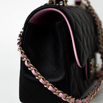 CHANEL Handbag 23P Mini Top Handle Black/Pink Lambskin Quilted w/ Light Gold Hardware -Knockoff
