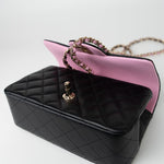 CHANEL Handbag 23P Mini Top Handle Black/Pink Lambskin Quilted w/ Light Gold Hardware -Knockoff
