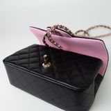 CHANEL Handbag 23P Mini Top Handle Black/Pink Lambskin Quilted w/ Light Gold Hardware -Knockoff
