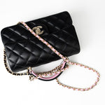 CHANEL Handbag 23P Mini Top Handle Black/Pink Lambskin Quilted w/ Light Gold Hardware -Knockoff
