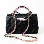 CHANEL Handbag 23P Mini Top Handle Black/Pink Lambskin Quilted w/ Light Gold Hardware -Knockoff
