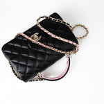 CHANEL Handbag 23P Mini Top Handle Black/Pink Lambskin Quilted w/ Light Gold Hardware -Knockoff
