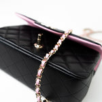 CHANEL Handbag 23P Mini Top Handle Black/Pink Lambskin Quilted w/ Light Gold Hardware -Knockoff
