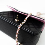 CHANEL Handbag 23P Mini Top Handle Black/Pink Lambskin Quilted w/ Light Gold Hardware -Knockoff
