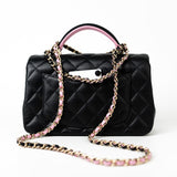 CHANEL Handbag 23P Mini Top Handle Black/Pink Lambskin Quilted w/ Light Gold Hardware -Knockoff
