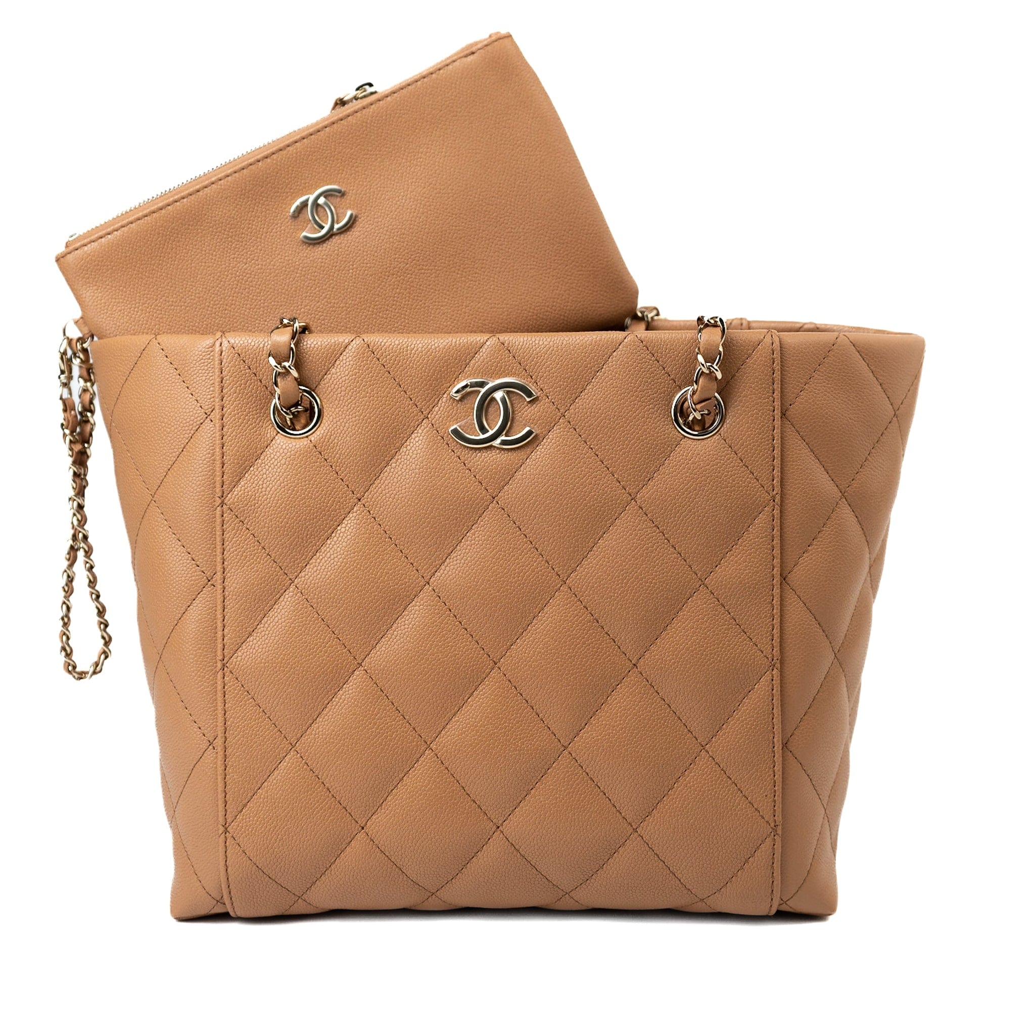 CHANEL Handbag 23P Small Caramel Caviar Quilted Shopping Bag Light Gold Hardware -Knockoff
