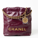 CHANEL Handbag 23S Mini 22 Drawstring Bag Burgundy Calfskin Quilted AGHW -Knockoff
