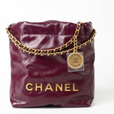 CHANEL Handbag 23S Mini 22 Drawstring Bag Burgundy Calfskin Quilted AGHW -Knockoff
