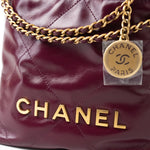 CHANEL Handbag 23S Mini 22 Drawstring Bag Burgundy Calfskin Quilted AGHW -Knockoff
