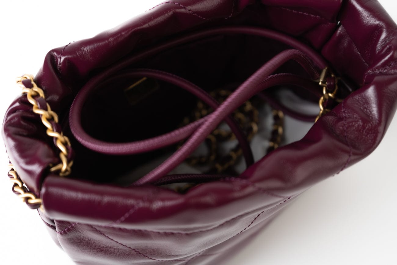 CHANEL Handbag 23S Mini 22 Drawstring Bag Burgundy Calfskin Quilted AGHW -Knockoff
