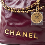 CHANEL Handbag 23S Mini 22 Drawstring Bag Burgundy Calfskin Quilted AGHW -Knockoff
