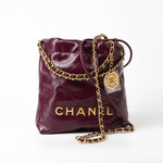 CHANEL Handbag 23S Mini 22 Drawstring Bag Burgundy Calfskin Quilted AGHW -Knockoff
