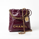 CHANEL Handbag 23S Mini 22 Drawstring Bag Burgundy Calfskin Quilted AGHW -Knockoff
