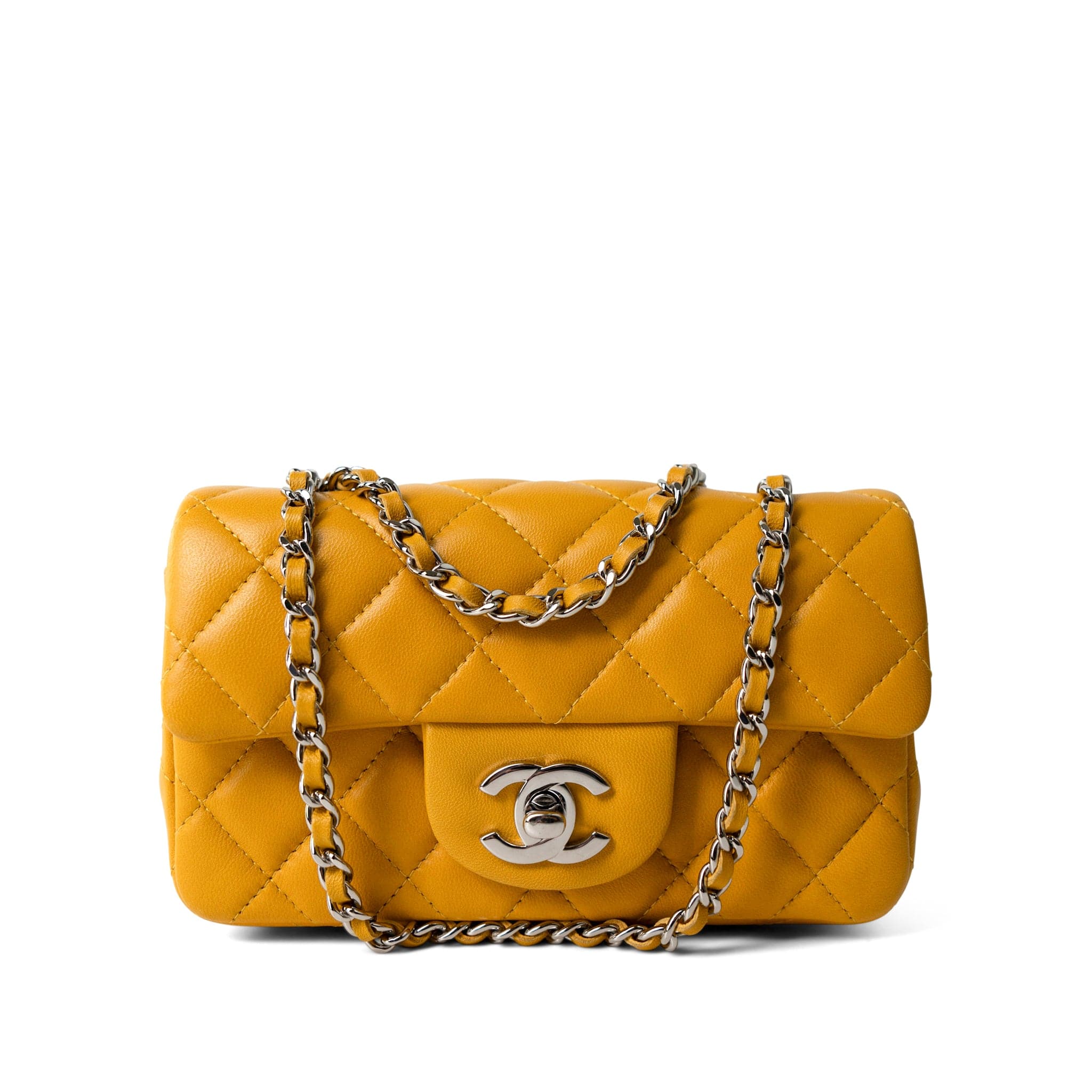 CHANEL Handbag Autumn Yellow Lambskin Quilted Extra Mini Rectangular Flap Silver Hardware -Knockoff
